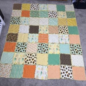 Handmade Women Cotton Rag Quilt 62x72 Multicolor Woodland Bear Patchwork Blanket